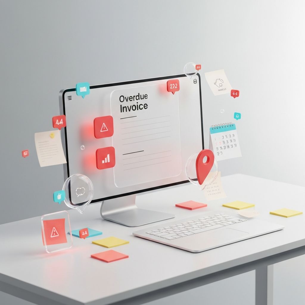 Digital chaos workspace with floating notifications and tasks